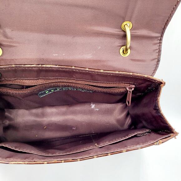 Vintage Kenneth Cole Reaction Brown Leather Mini Croc Embossed Top Handle Bag - Picture 9 of 15